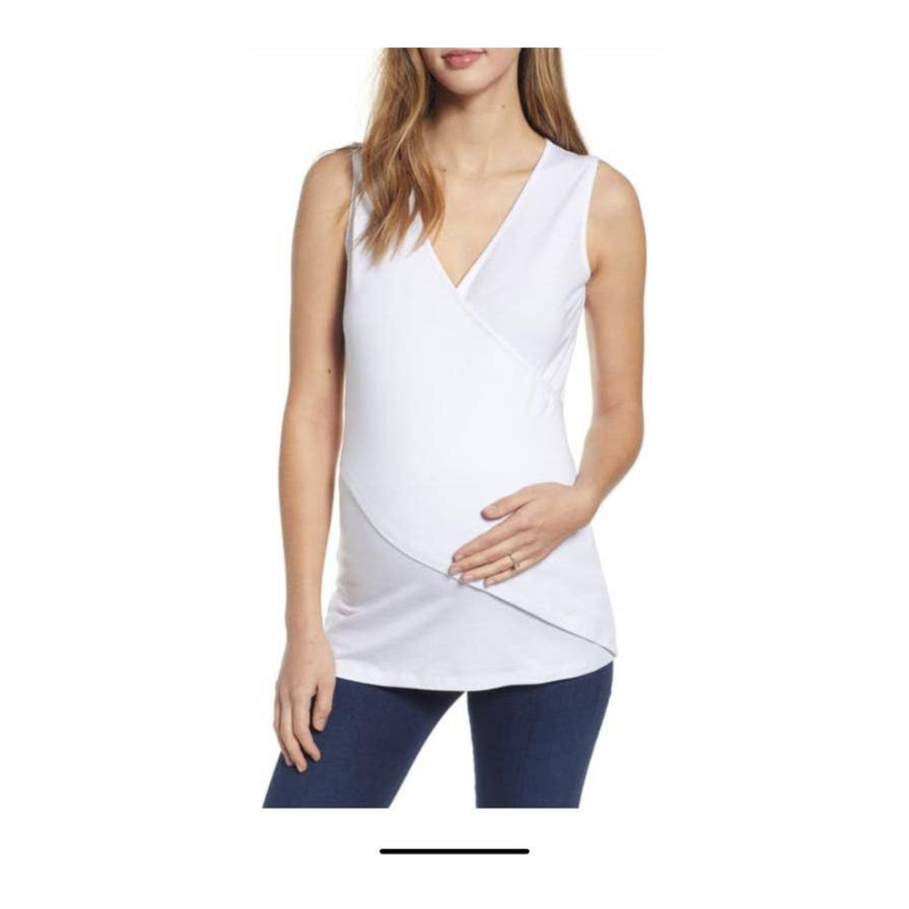 ANGEL MATERNITY Crossover Maternity/Nursing Tank white Small size